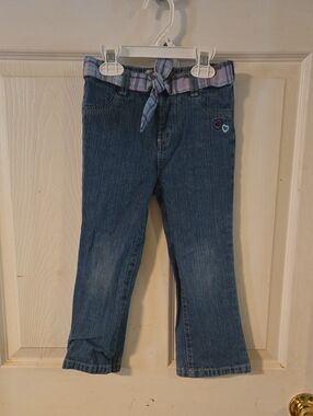 WonderKids Heart-Accent Jeans with Plaid Tie Waist